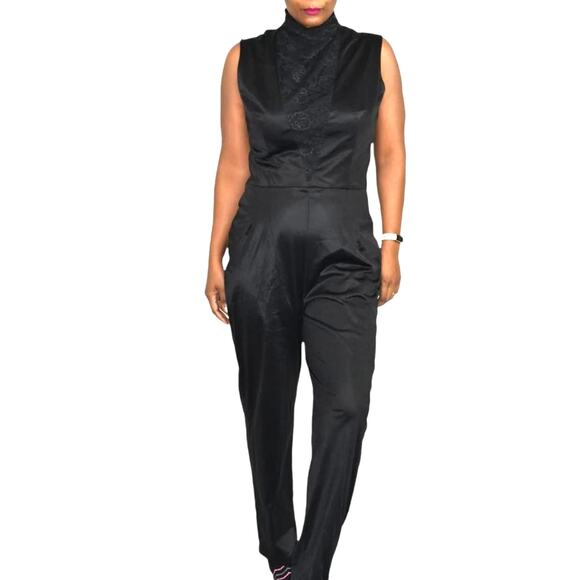 Vintage Jer Marai Jumpsuit Black Lingerie Nylon 60s Lace Loungewear Size Medium - Picture 9 of 16